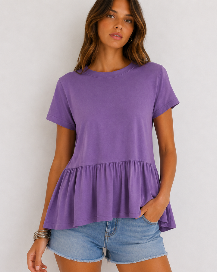 Peplum Crewneck Tee Shirt in More Colors