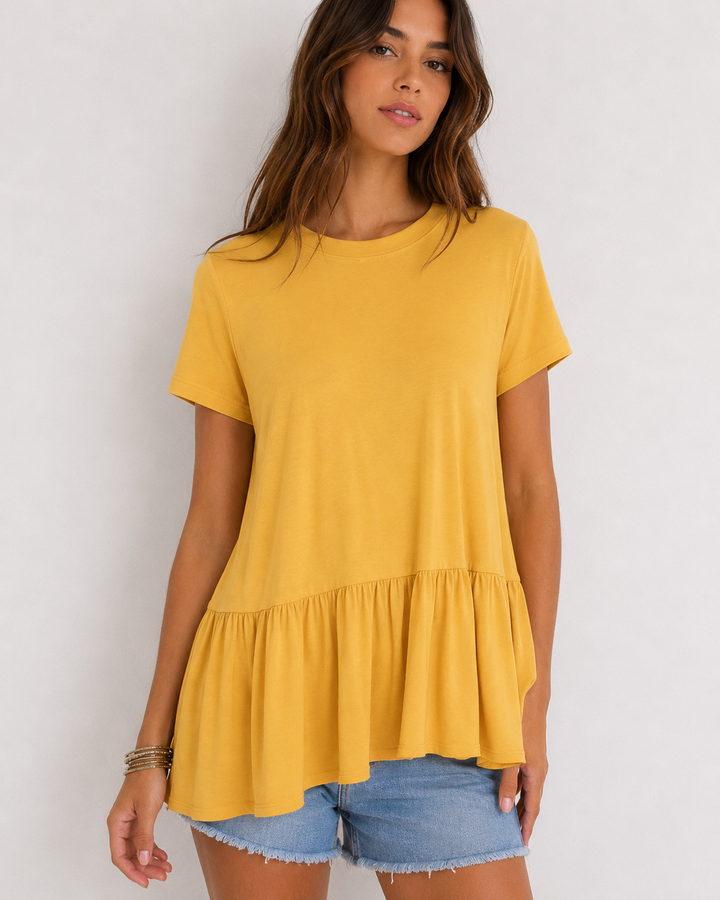 Peplum Crewneck Tee Shirt in More Colors
