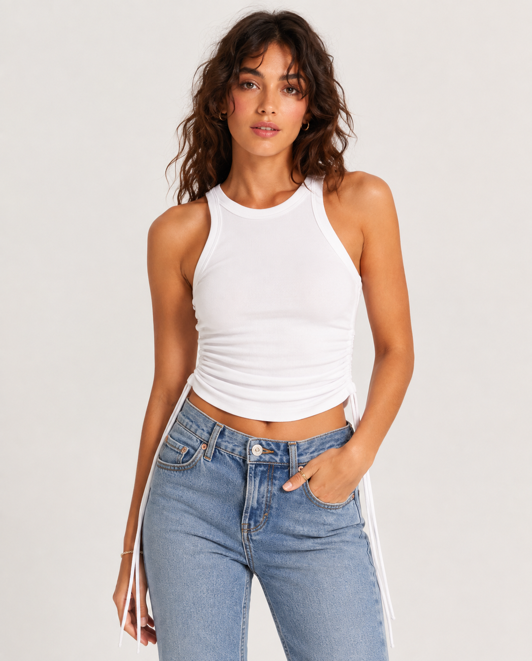 Rachel Ruched Drawstring Cropped Tank in More Colors