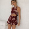 Reverse - Long Weekend Floral Print Halter Two Piece Set in Burgundy