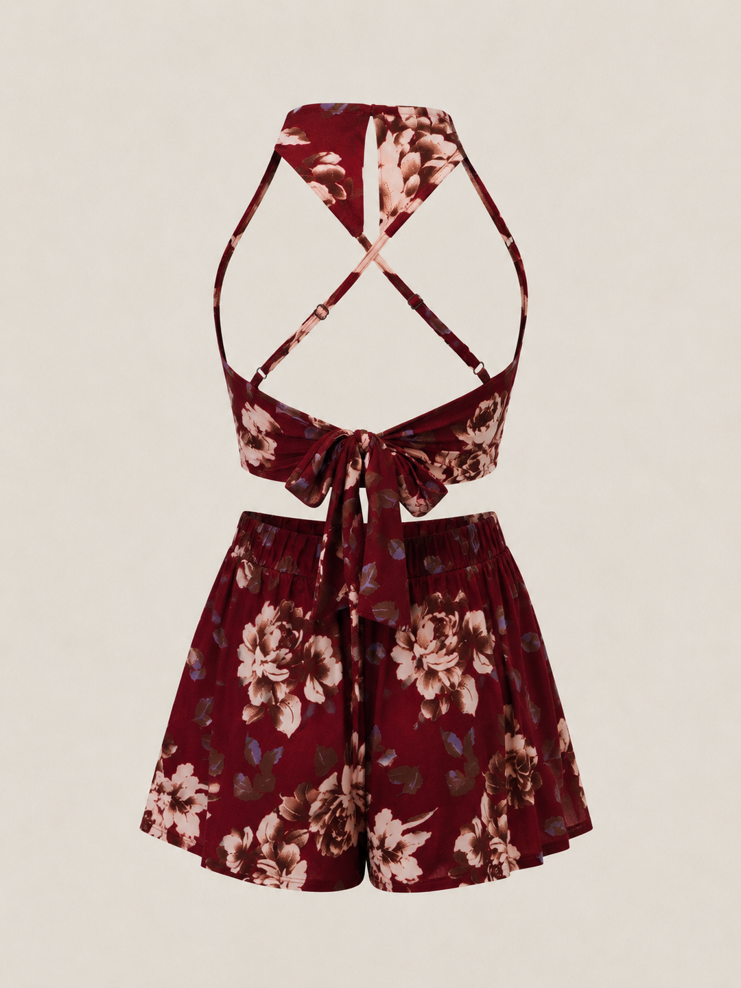 Reverse - Long Weekend Floral Print Halter Two Piece Set in Burgundy