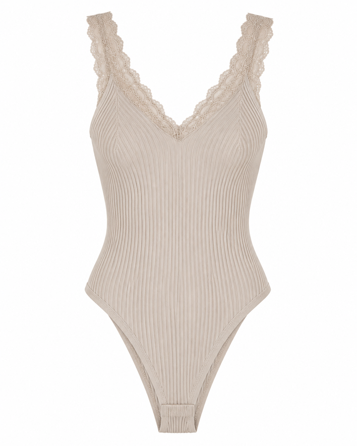 Ribbed Lace Trim Bodysuit in More Colors