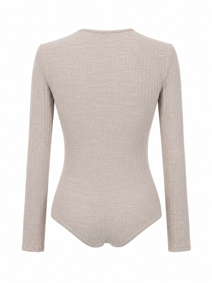 Ribbed Lace Up Front Bodysuit in Grey