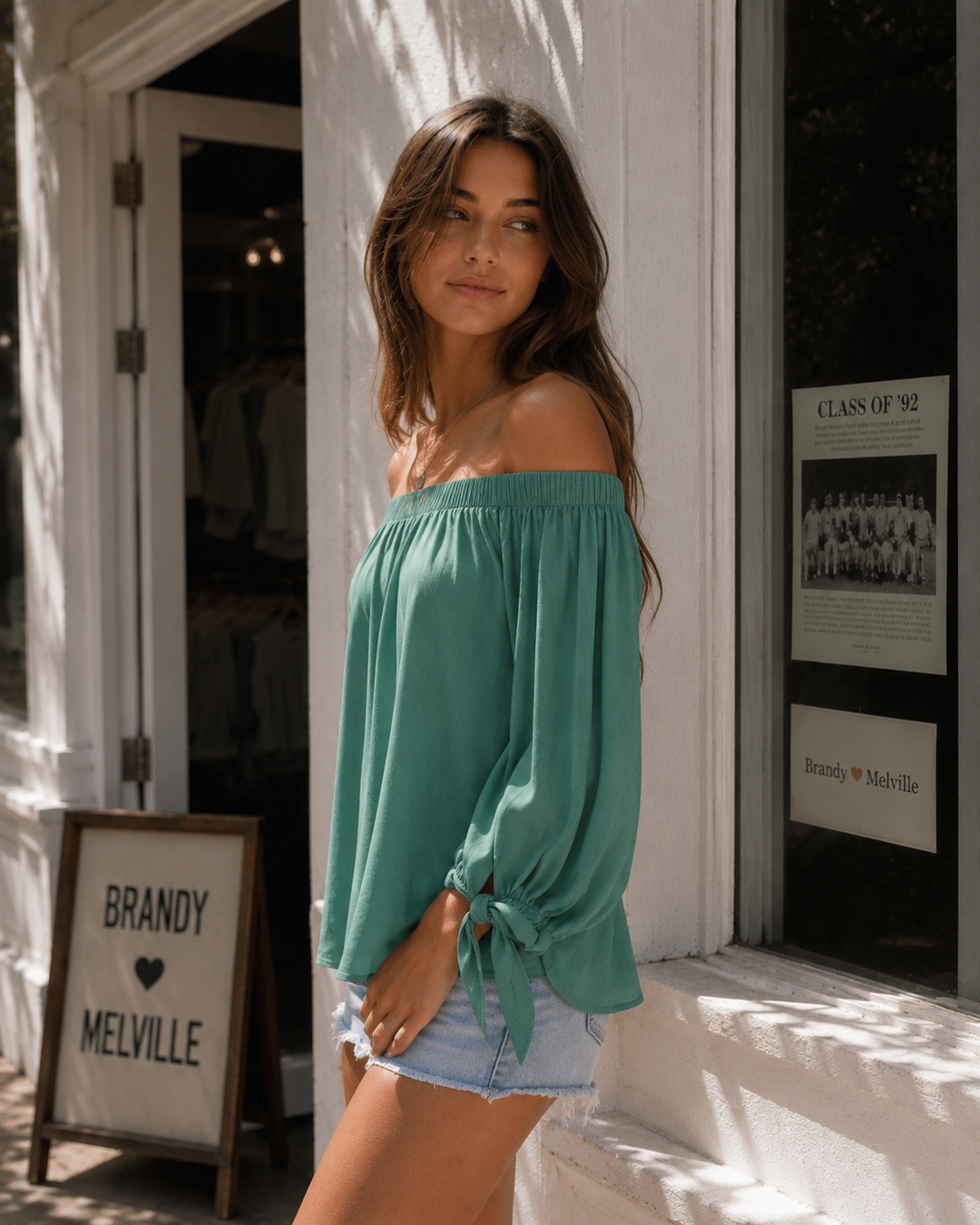 Show Me Off Shoulder Tie Sleeve Blouse – Emerald Green