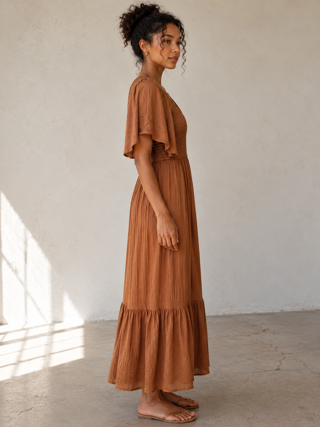 Sienna Sunset Smocked Maxi Dress in Copper