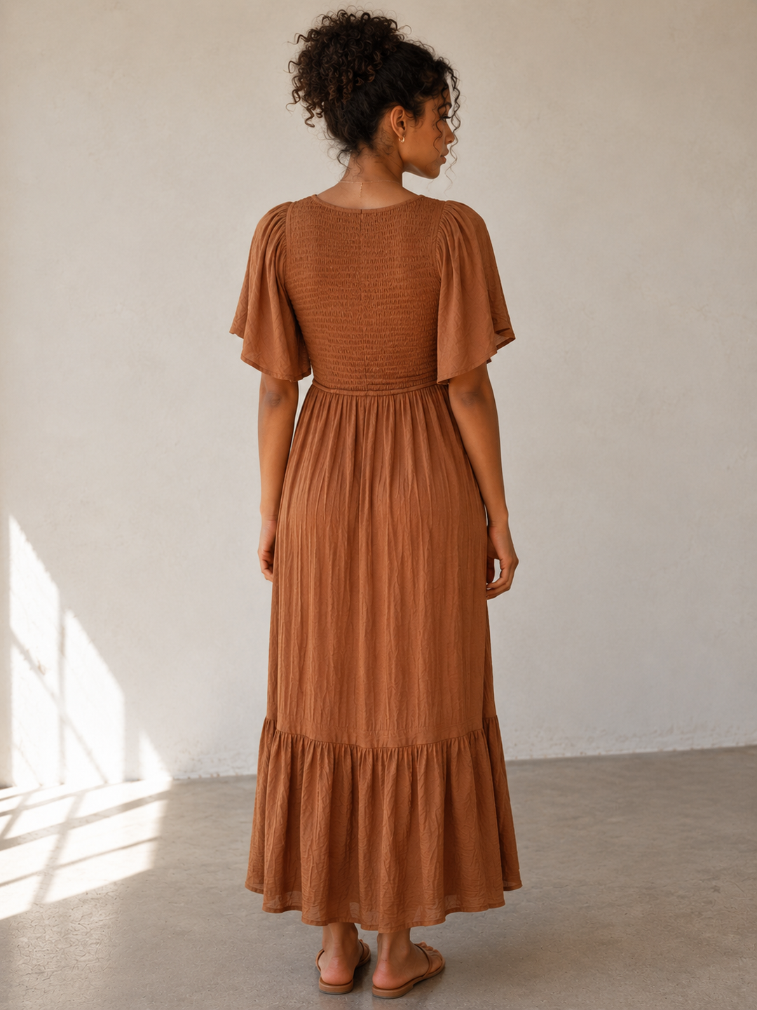 Sienna Sunset Smocked Maxi Dress in Copper