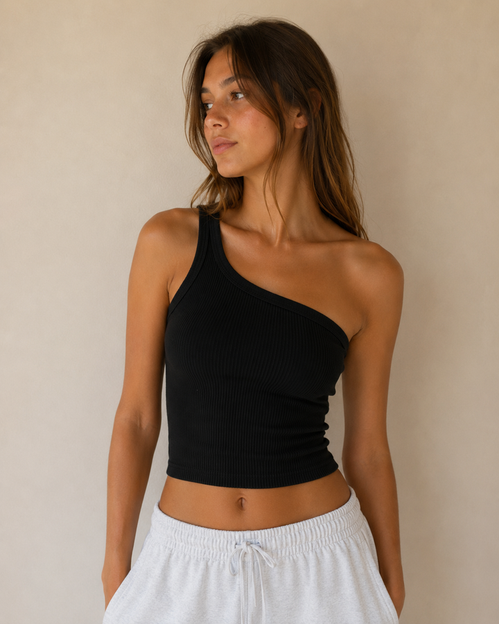 Solid One Shoulder Ribbed Crop Top in More Colors