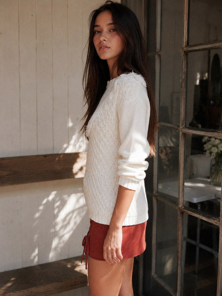 Final Sale - Somedays Lovin - Infinite Skies Ivory Fringe Pointelle Knit Sweater