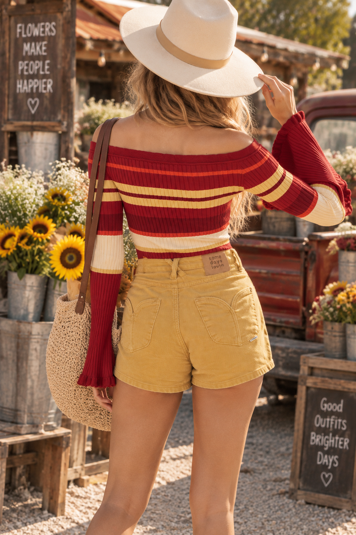Somedays Lovin Rising Sun Corduroy High Waist Shorts in Butter
