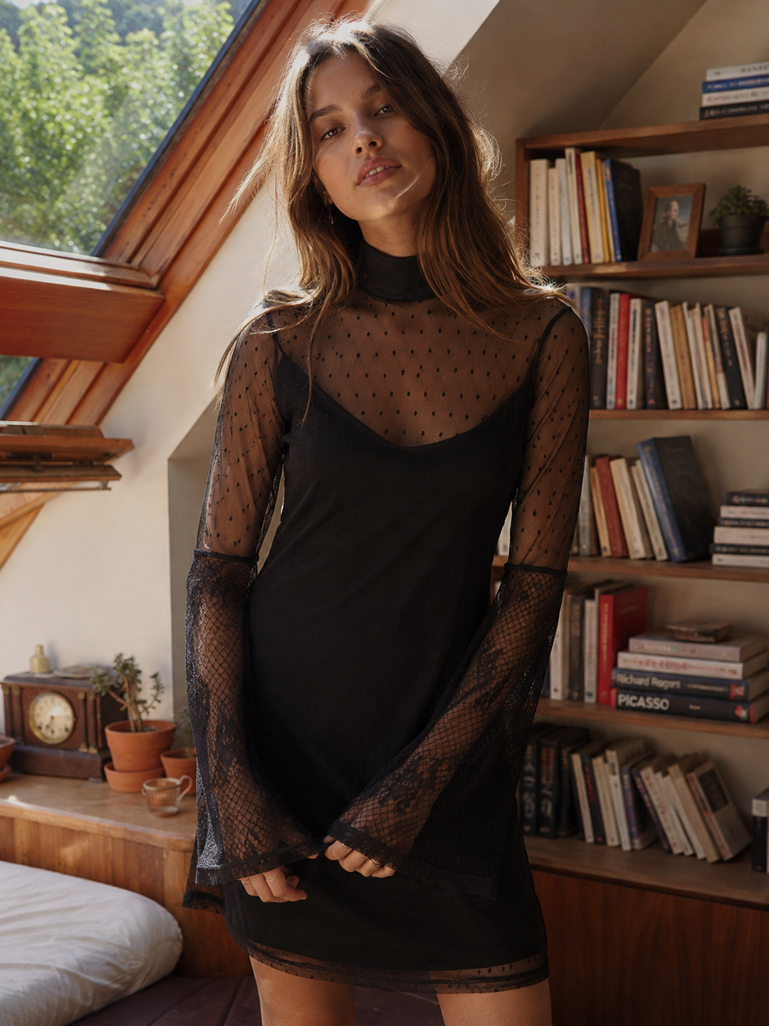 Somedays Lovin - Starry Nights Sheer Mesh Mini Dress in Black