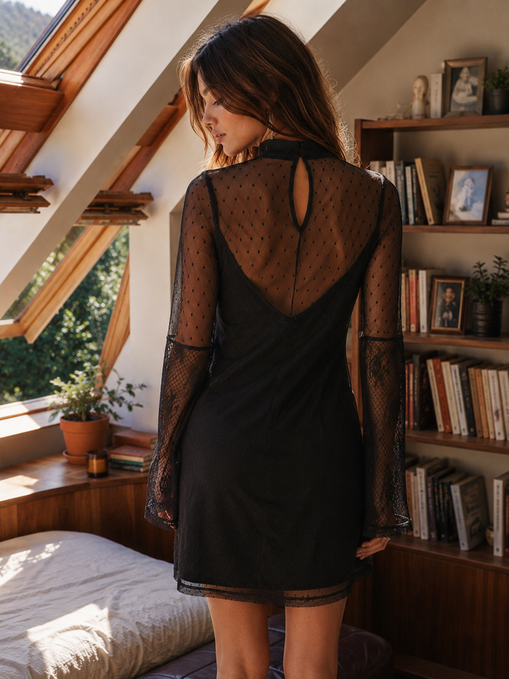 Somedays Lovin - Starry Nights Sheer Mesh Mini Dress in Black