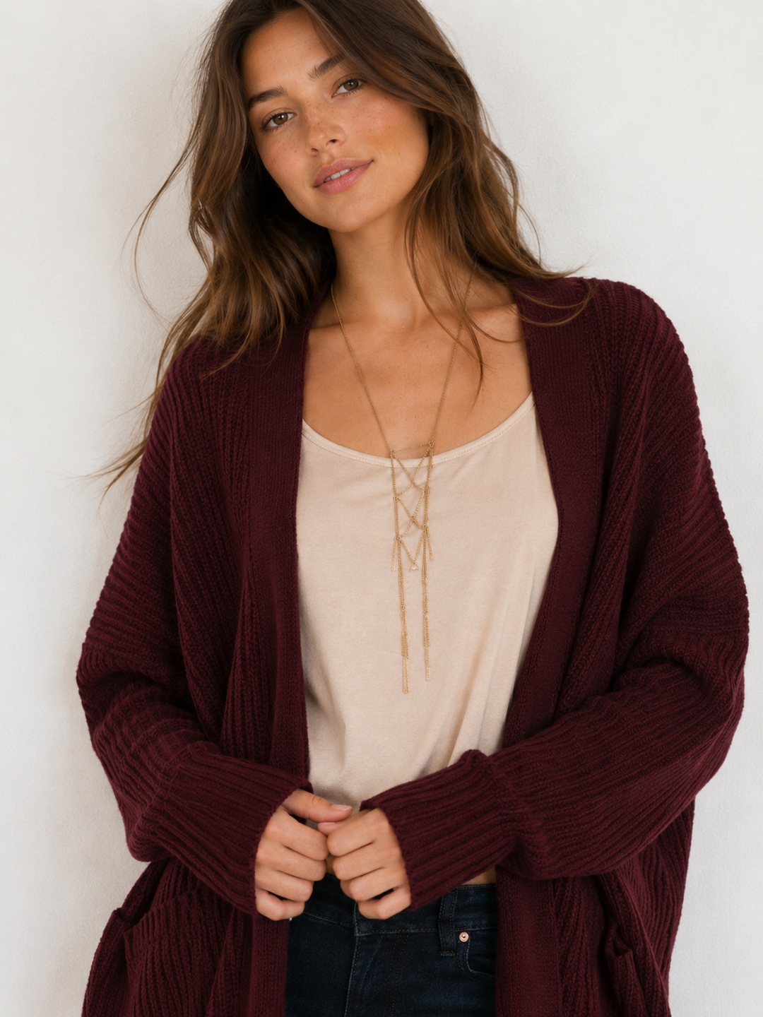 Southern Comfort Open Knit Cardigan in Burgundy