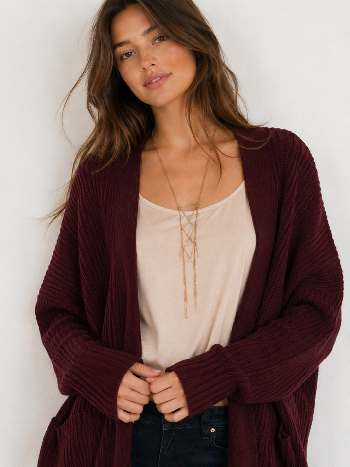 Southern Comfort Open Knit Cardigan in Burgundy