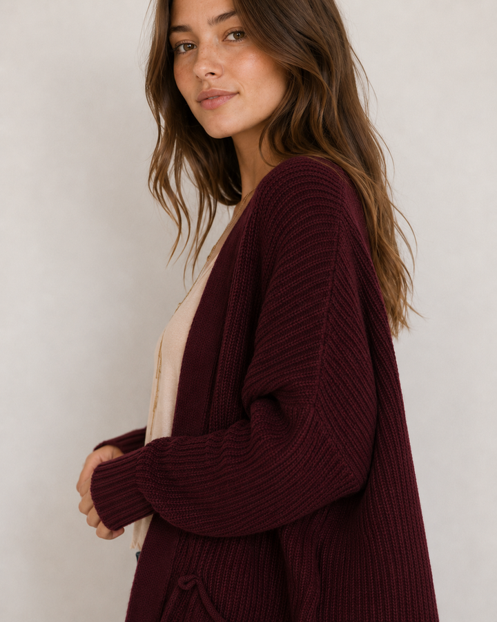 Southern Comfort Open Knit Cardigan in Burgundy