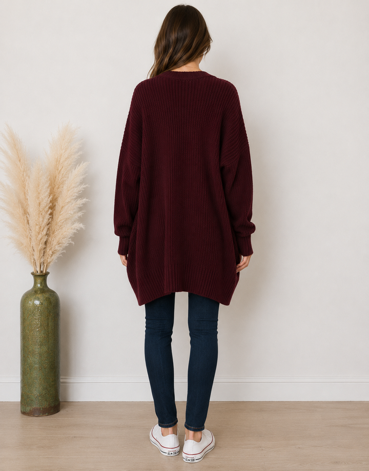 Southern Comfort Open Knit Cardigan in Burgundy