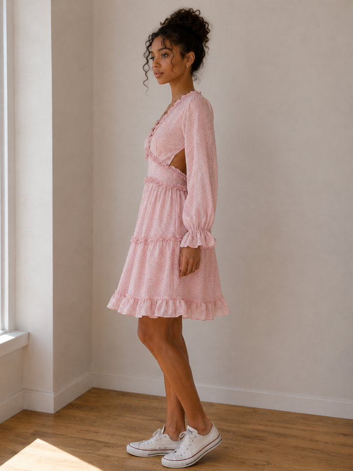 Strawberries & Cream Ruffle Dress in Pink Leopard