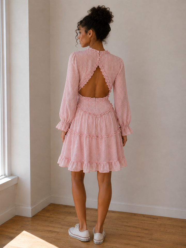 Strawberries & Cream Ruffle Dress in Pink Leopard