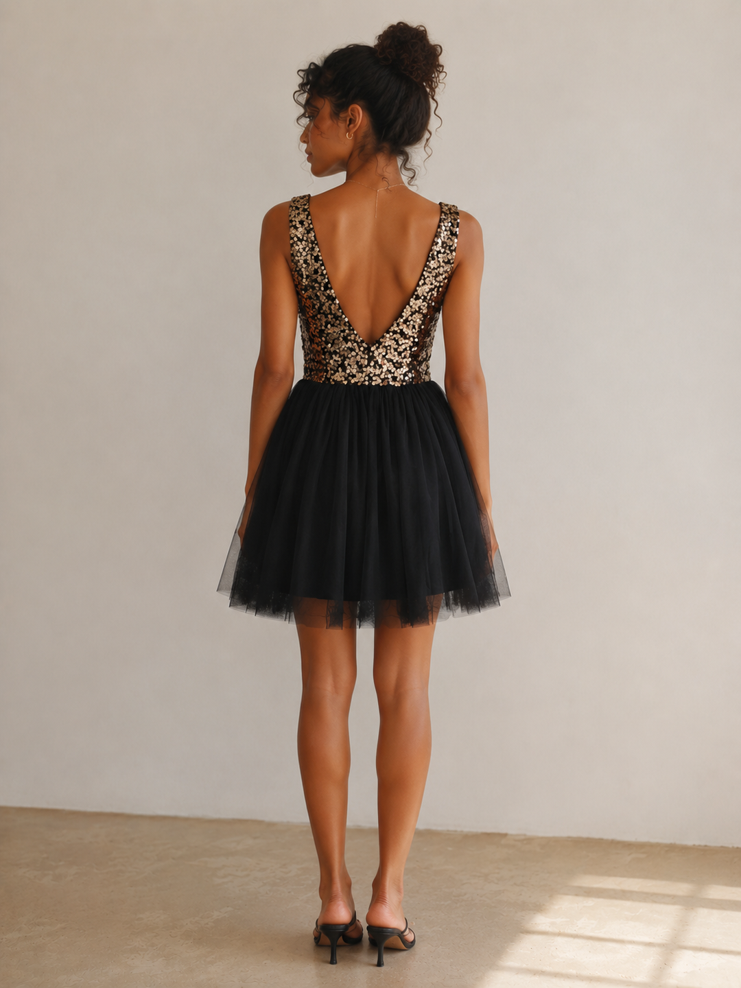 Sugar Plum Dazzling Sequin Darling Party Dress in Gold and Black