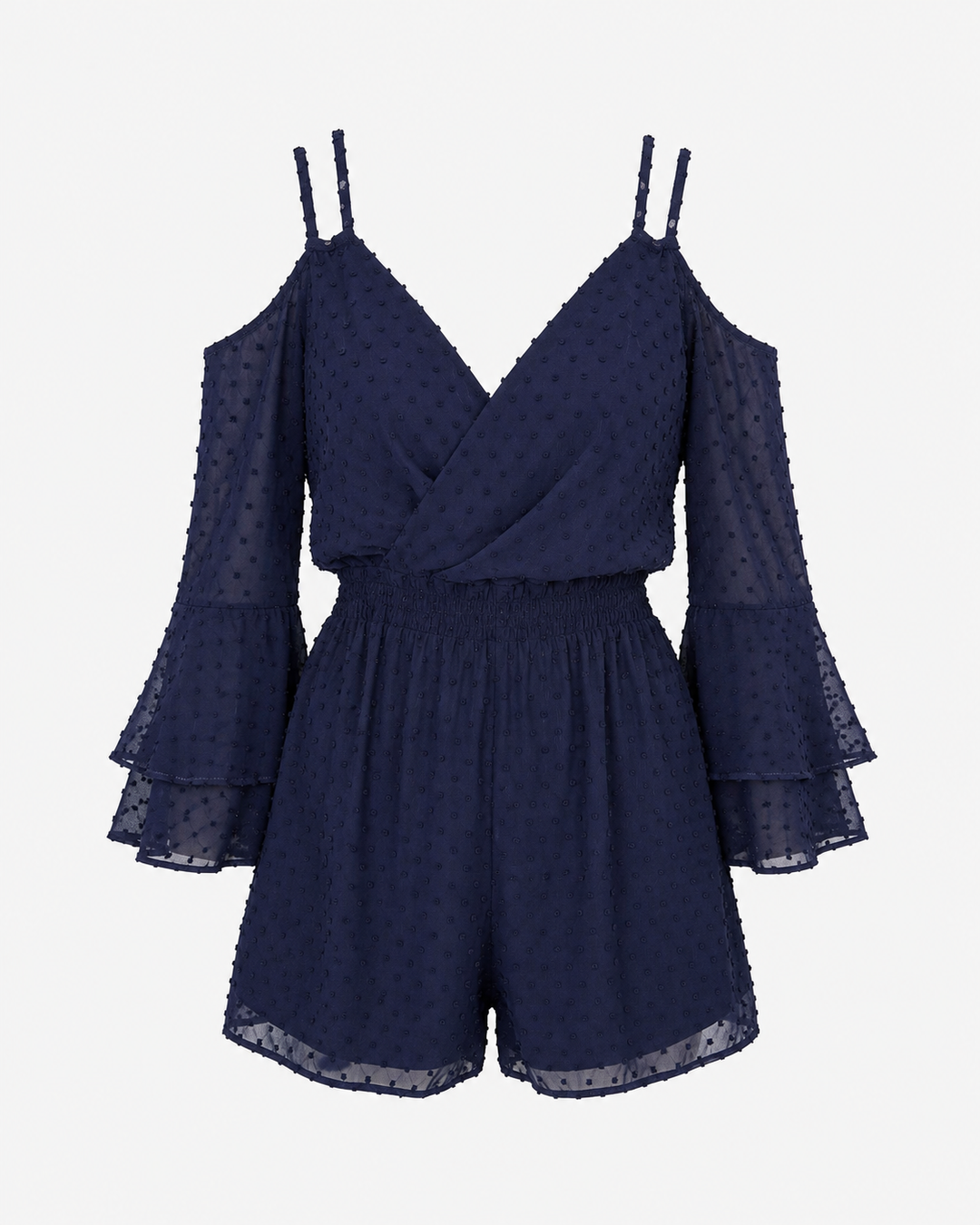 Sway With Me Textured Polka Dot Bell Sleeve Romper - More Colors
