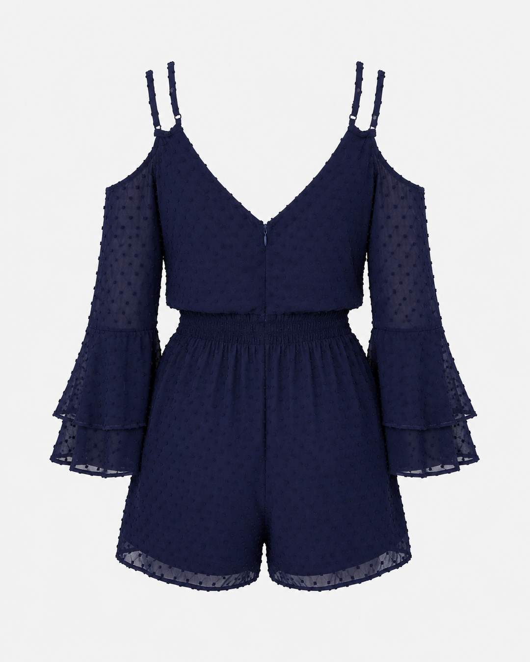 Sway With Me Textured Polka Dot Bell Sleeve Romper - More Colors