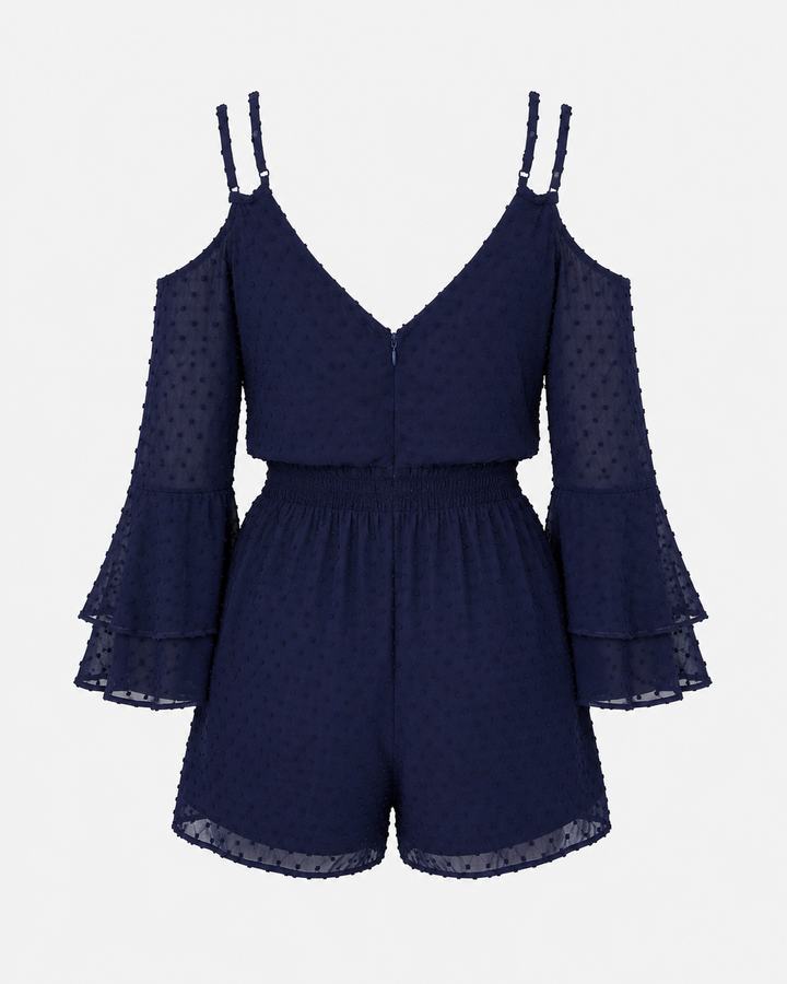 Sway With Me Textured Polka Dot Bell Sleeve Romper - More Colors