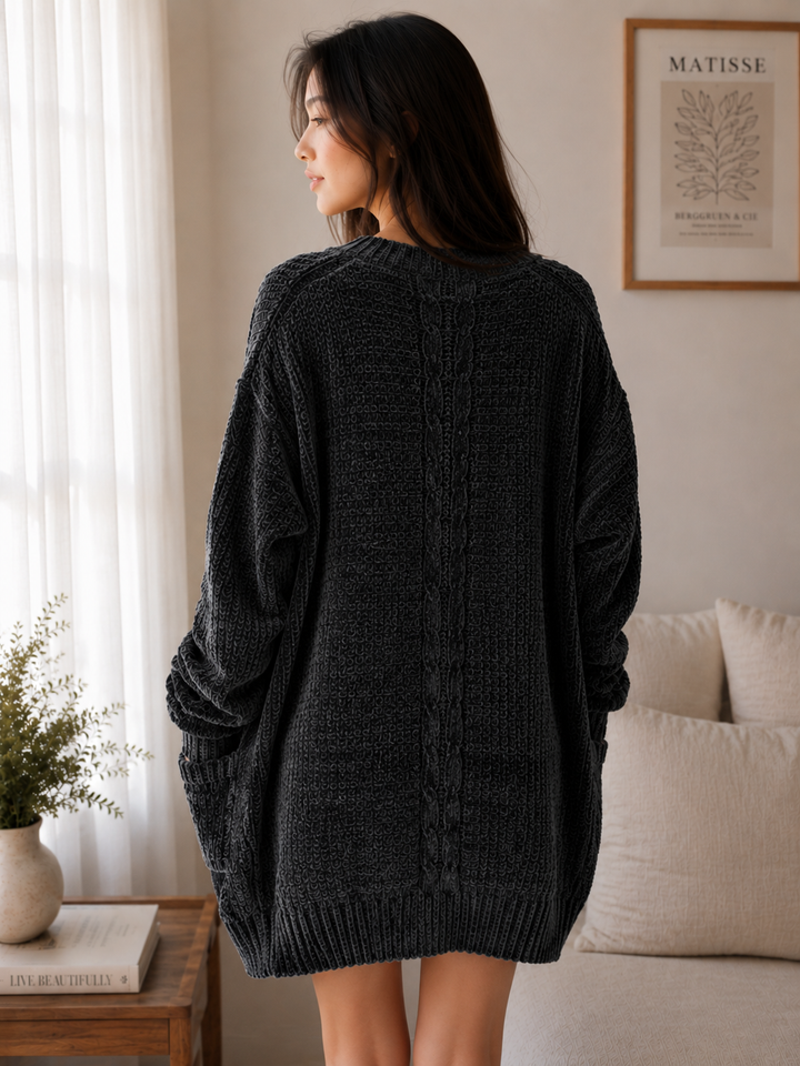 Textured Knit Shawl Cardigan in Charcoal