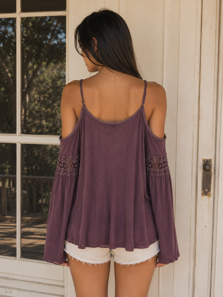 Vintage Acid Wash Cold Shoulder Boho Shirt in More Colors