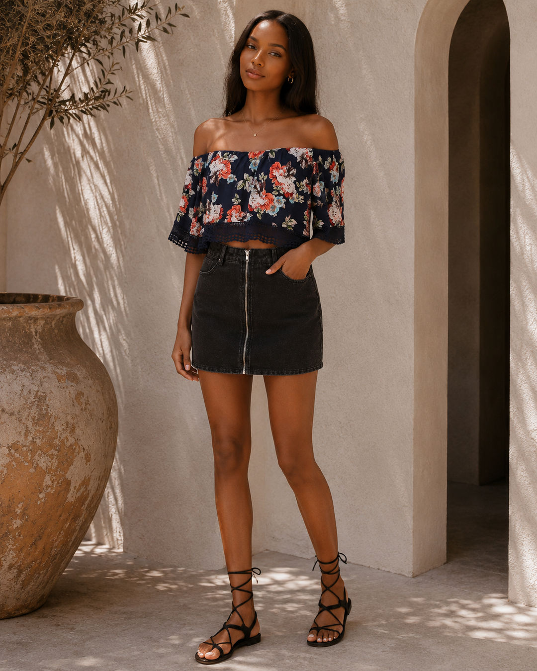 Run This Town Front Zip Denim Mini Skirt – Washed Black