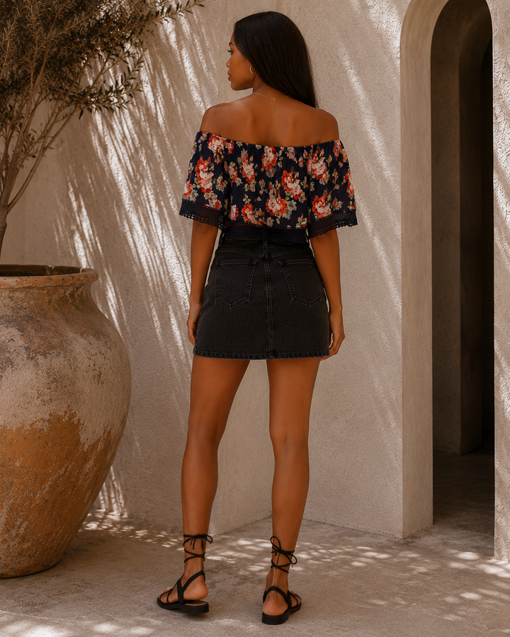 Run This Town Front Zip Denim Mini Skirt – Washed Black