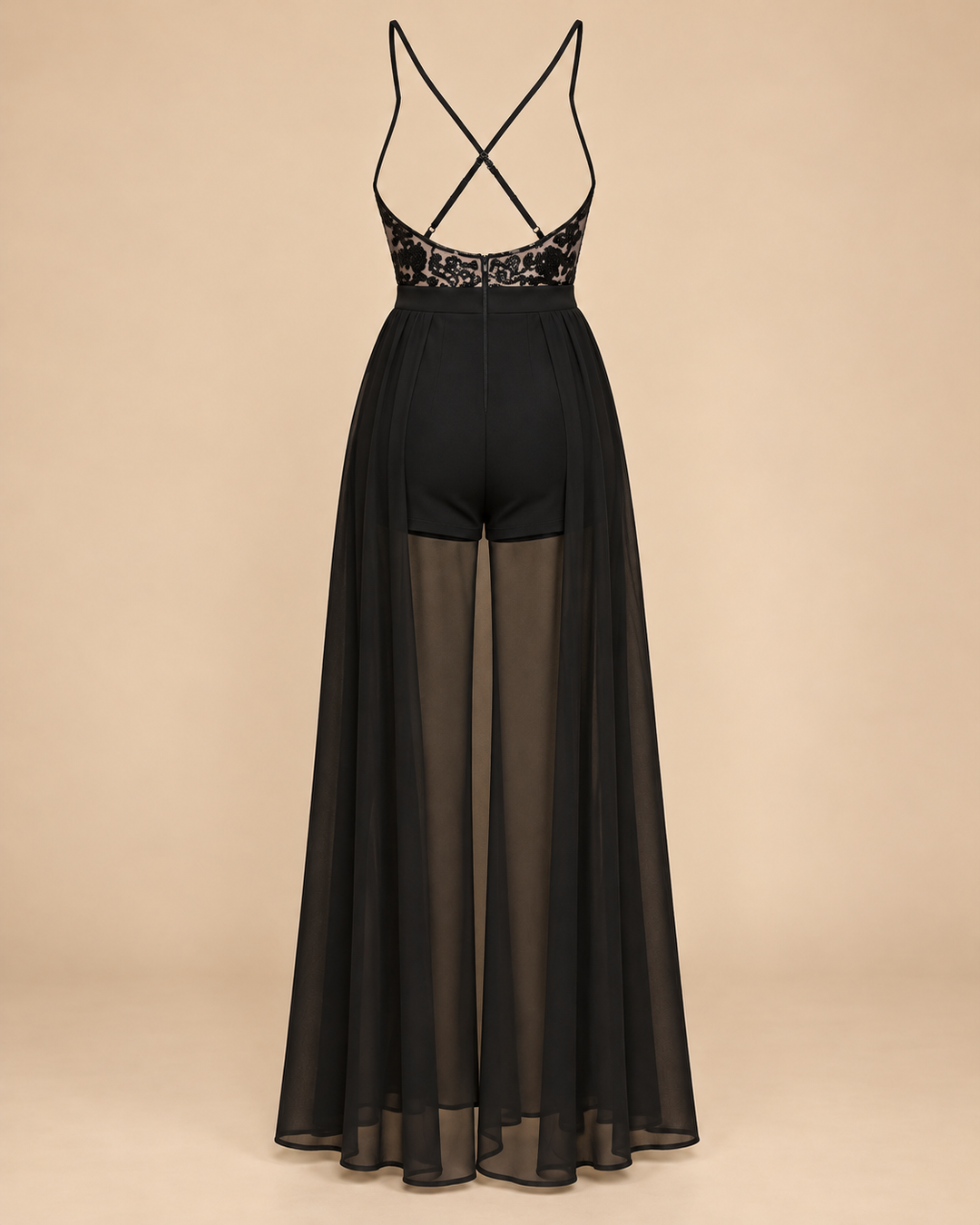 Selfie Leslie Life of the Party black sequin maxi romper, ghost mannequin back view