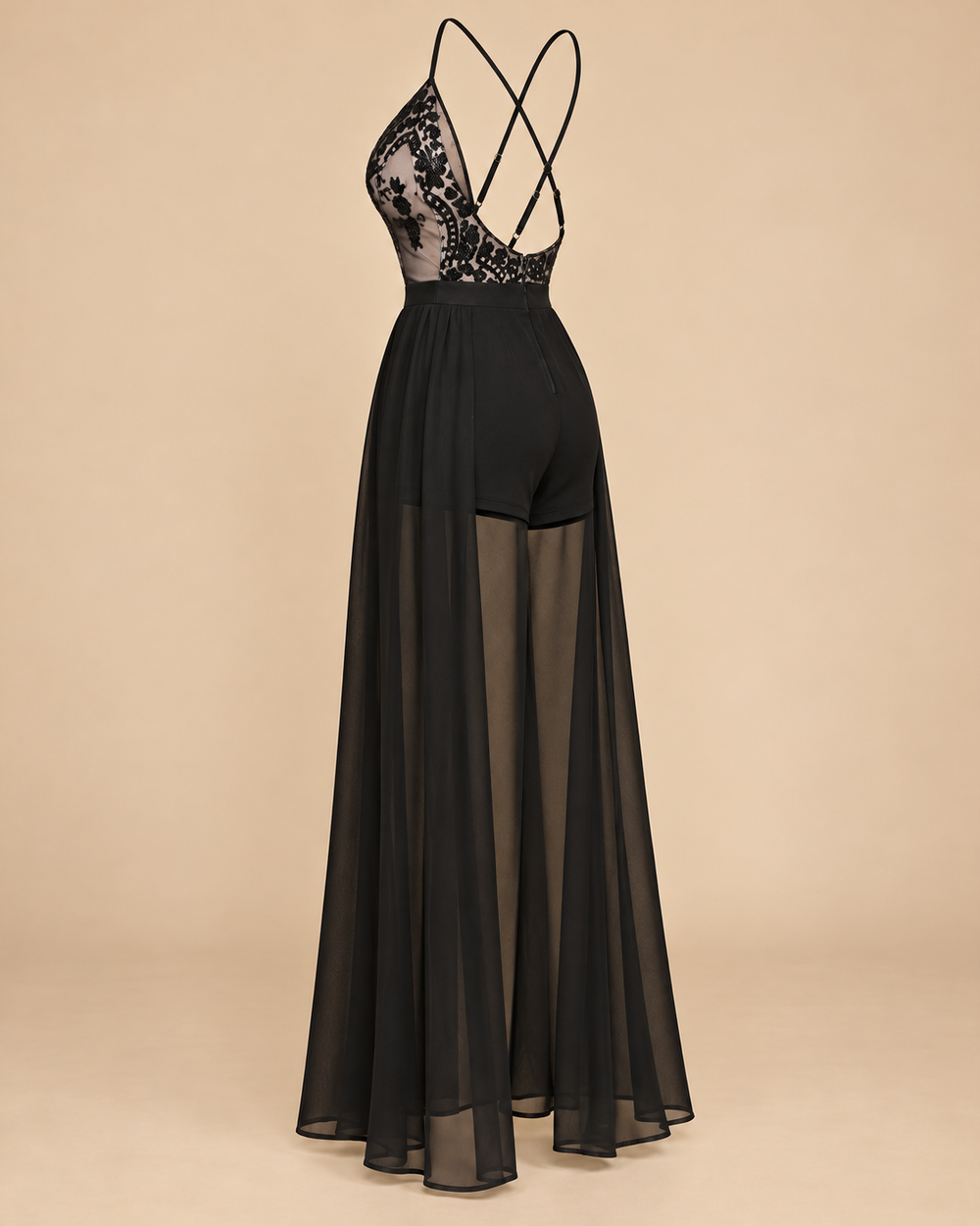 Selfie Leslie Life of the Party black sequin maxi romper, ghost mannequin side view