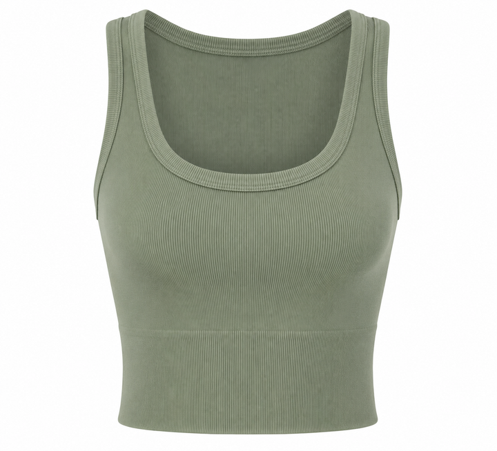 Deep Scoop Neck Crop Top in Basil Green