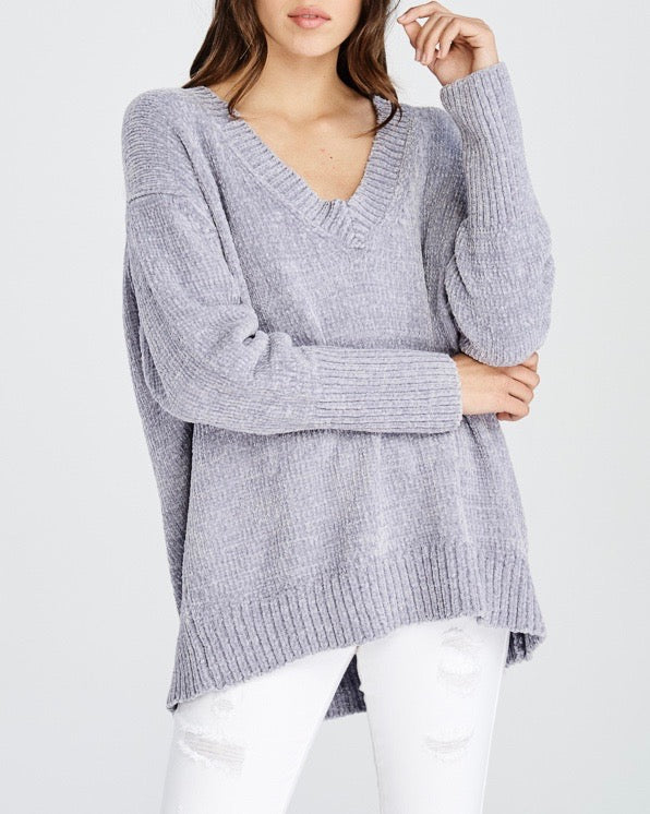 Chenille Pullover Sweater in Silver