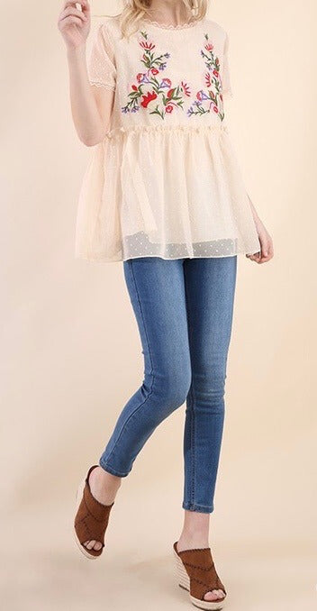 Without You Embroidered Lace Overlay Top - Cream