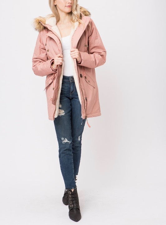 Faux Sherpa Lined Hooded Utility Parka Jacket in More Colors