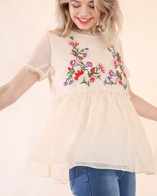 Without You Embroidered Lace Overlay Top - Cream