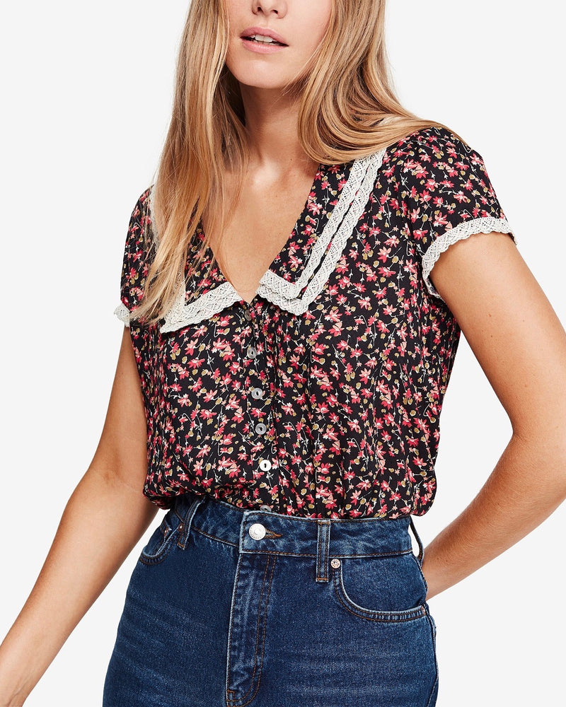 Free People - The Ana Printed Floral Blouse - Black