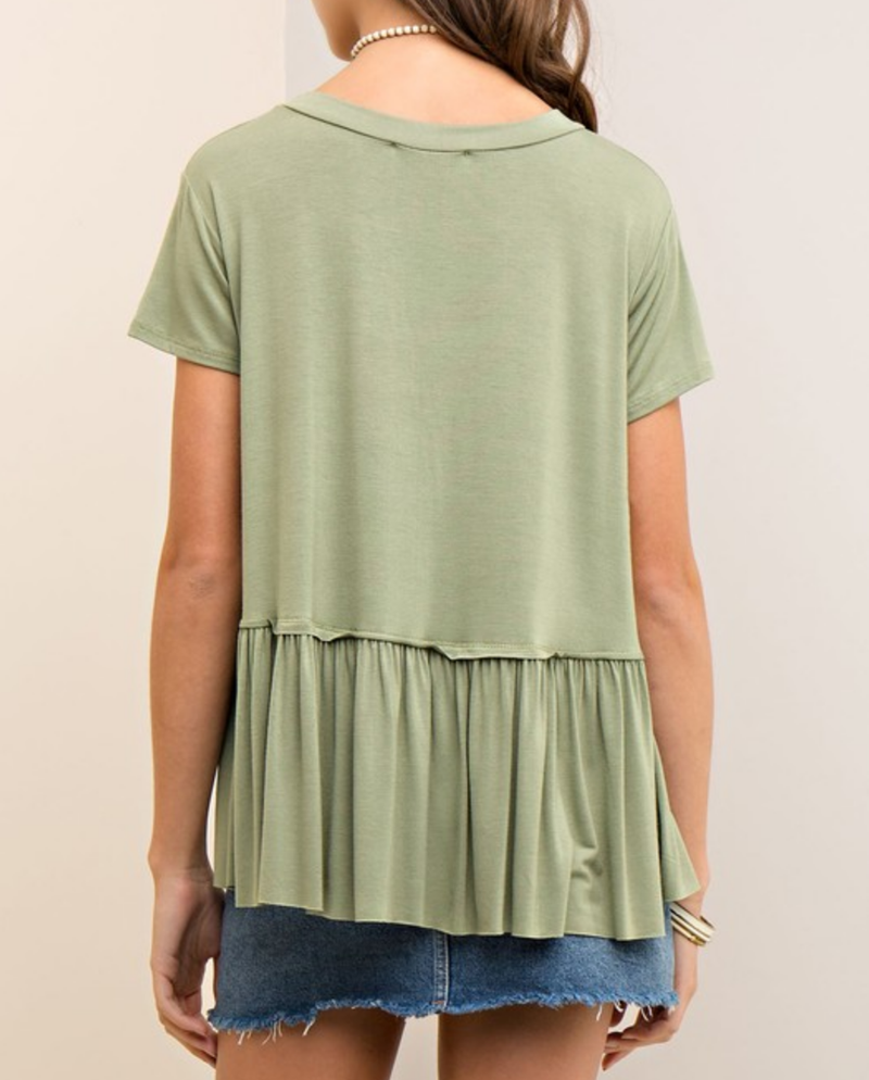 On The Road Peplum Tee in Dusty Olive