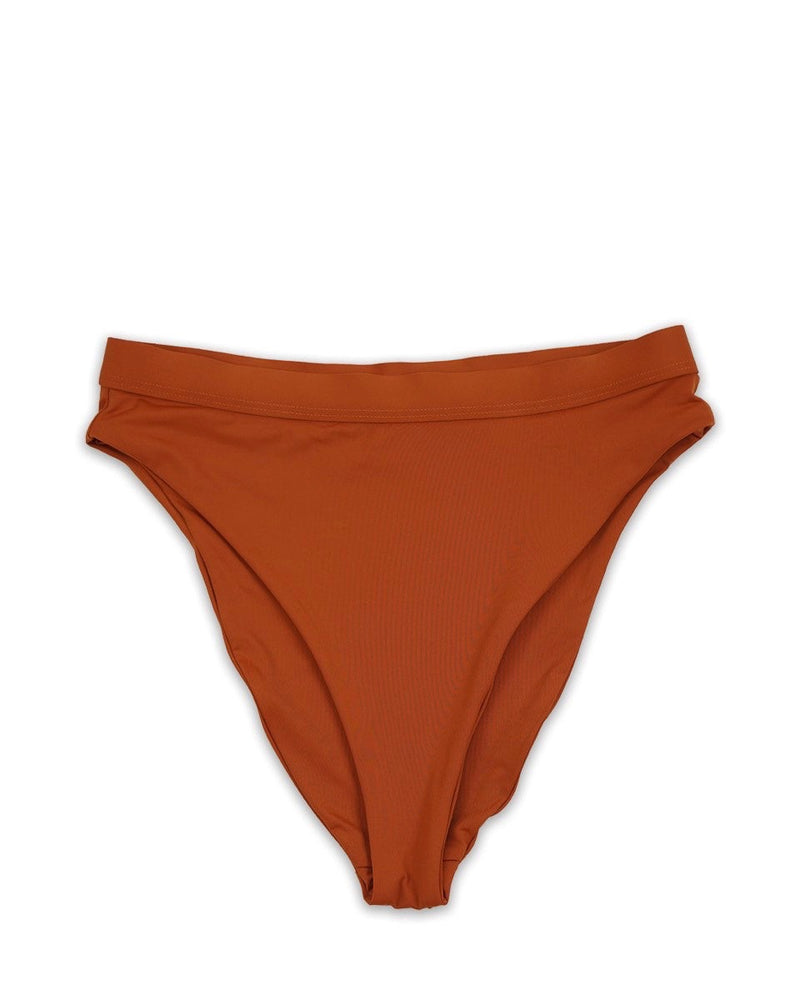 Sporty Swim Top + Banded High Waist Cheeky Bottom Separates - Rust