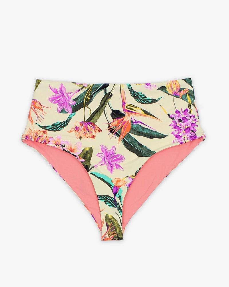 Kris Seamless Moderate Coverage High Waisted Bikini Bottoms in Birds of Paradise