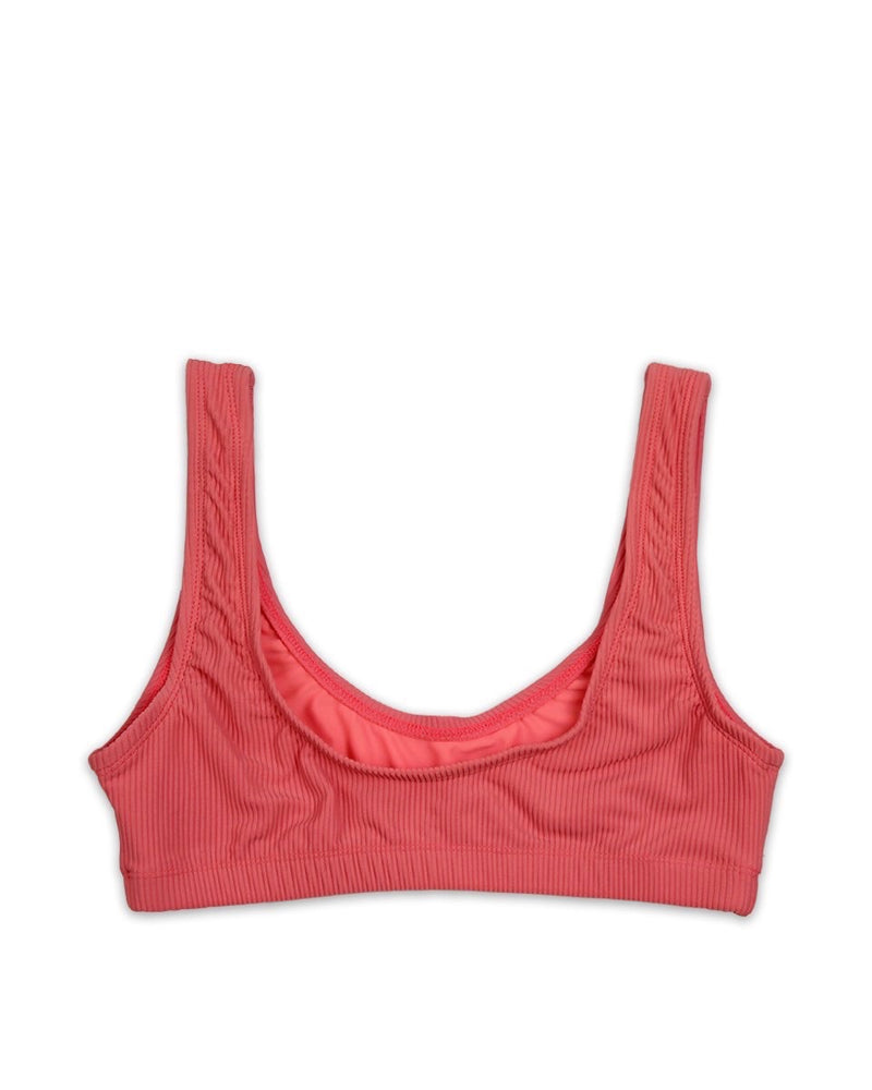 Kylie Ribbed Sporty Bikini Top in Coral