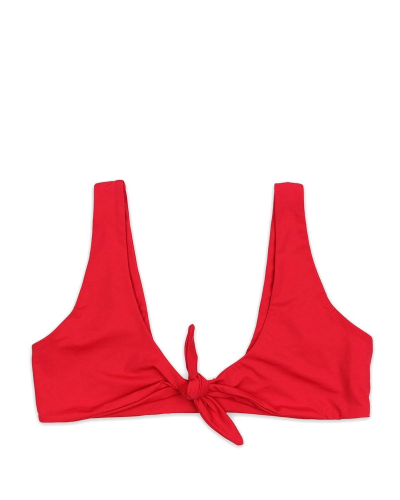 Kylie Front Tie Knot Seamless Bikini Top in Cherry Red