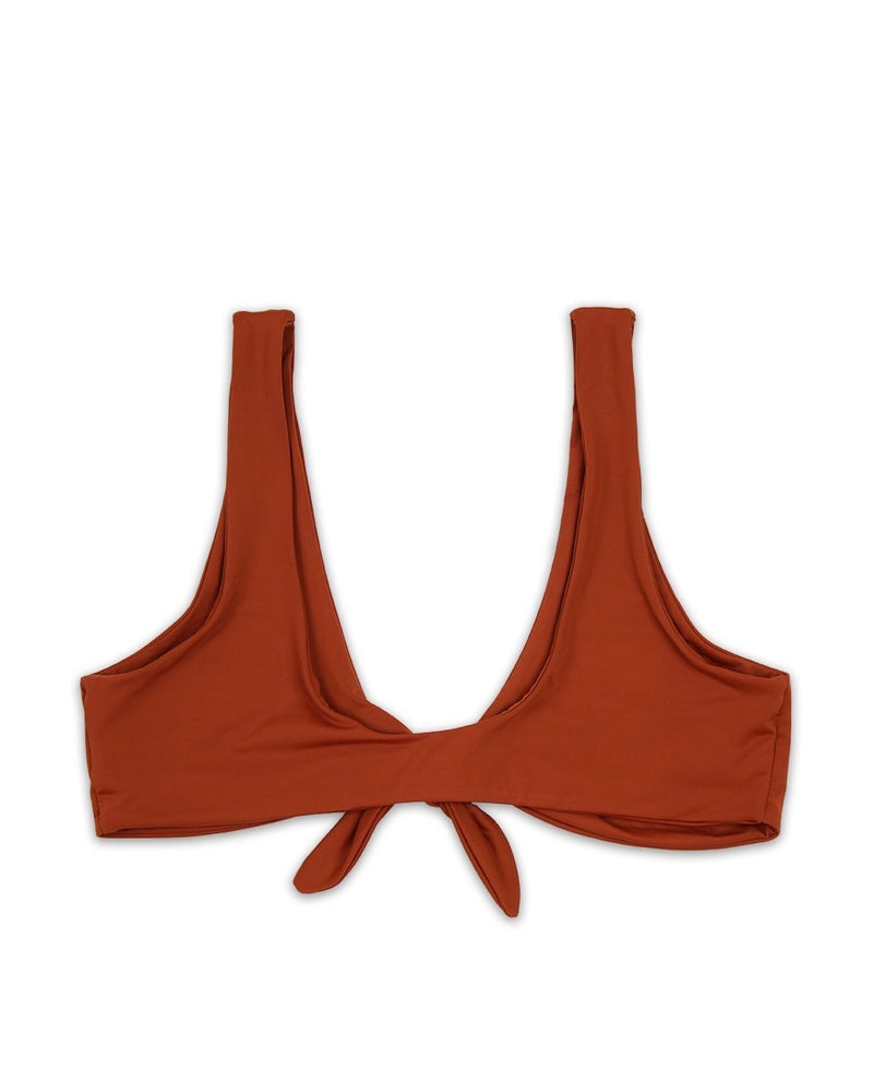 Kylie Front Tie Knot Seamless Bikini Top in Rust