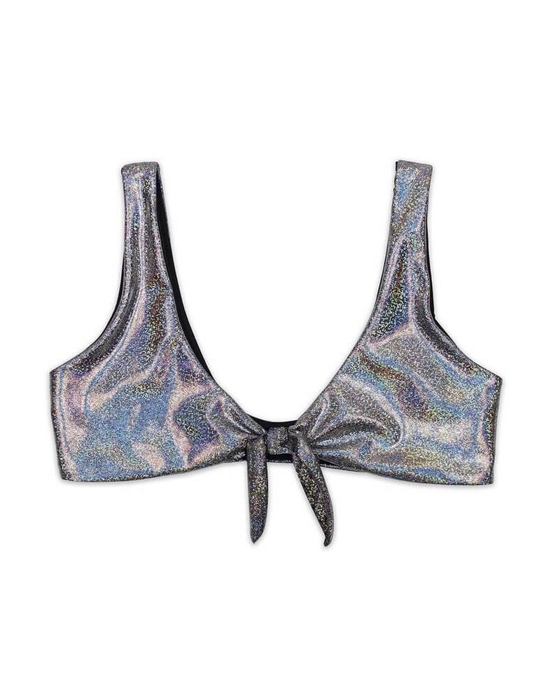 Emma Seamless Tie Front Bikini Top in Metallic Smoke