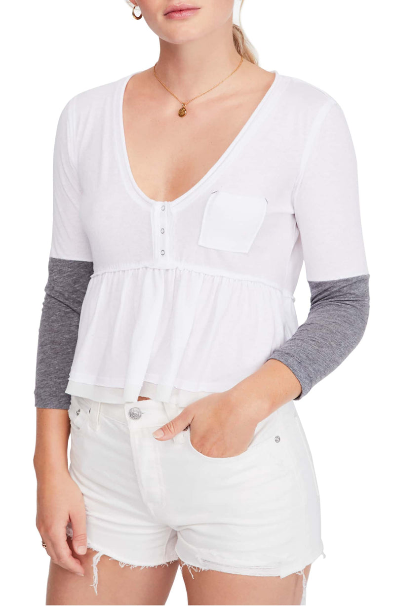Free People Heart of Mine Colorblock Cotton Top in Ivory/Grey