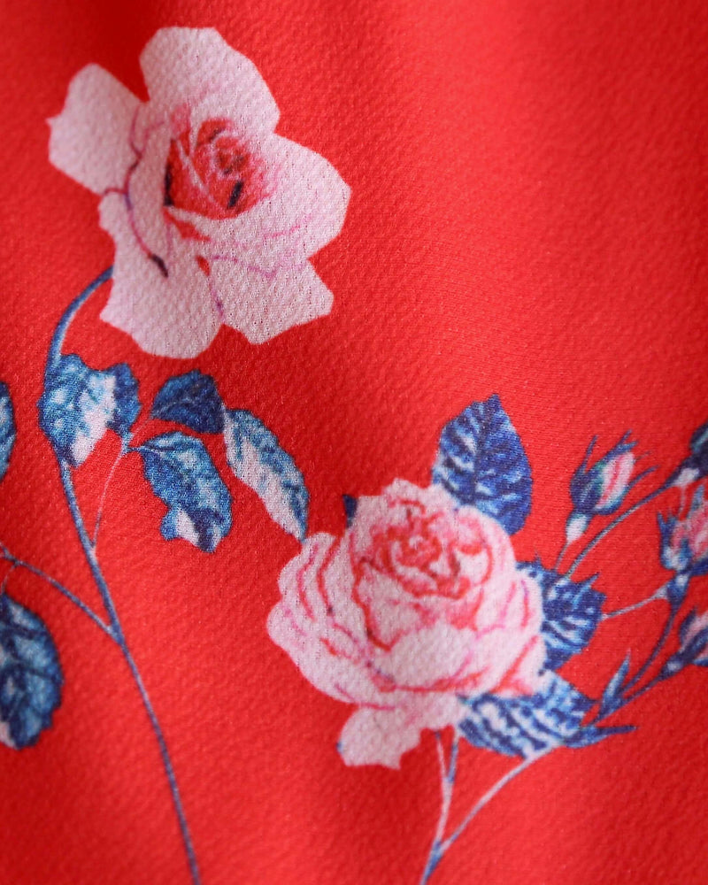 Floral Print Mini Halter Dress - Red/Pink