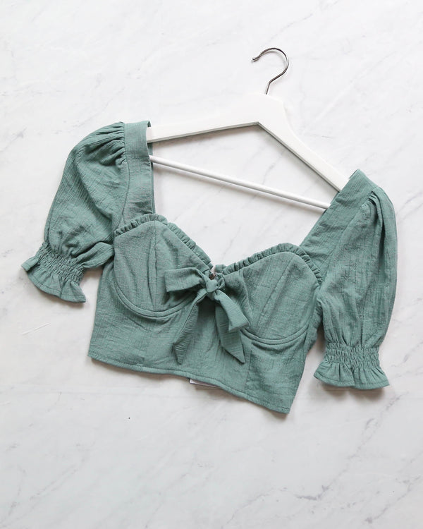 Distraction Bustier Cropped Blouse in Sage
