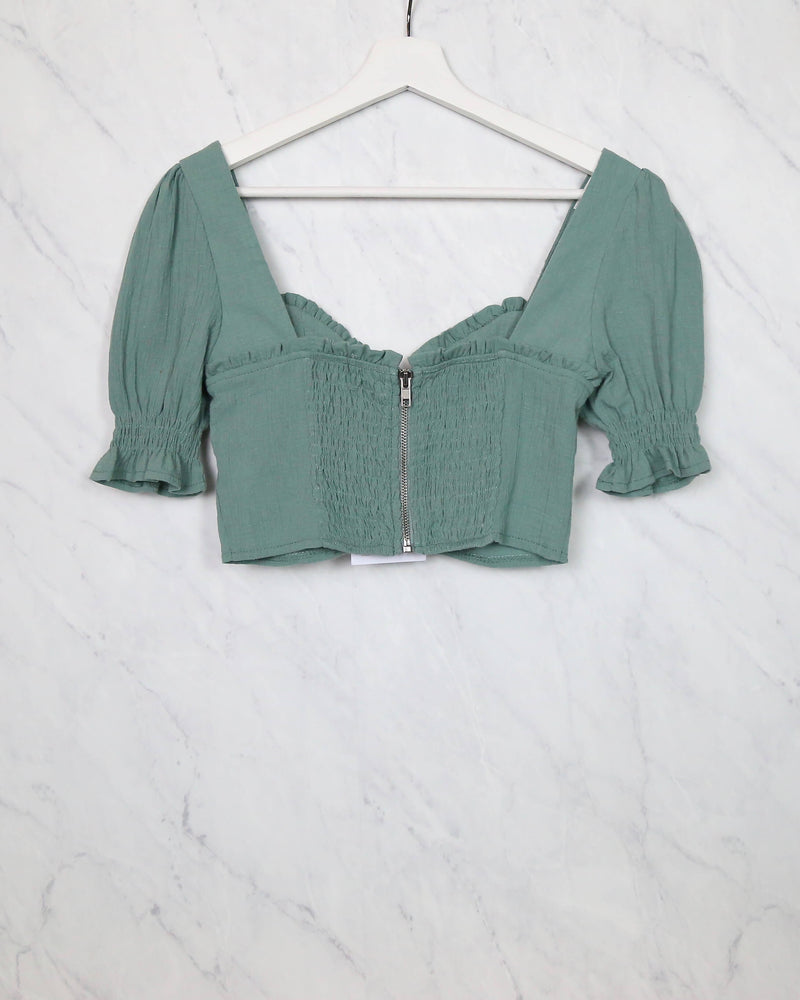 Distraction Bustier Cropped Blouse in Sage