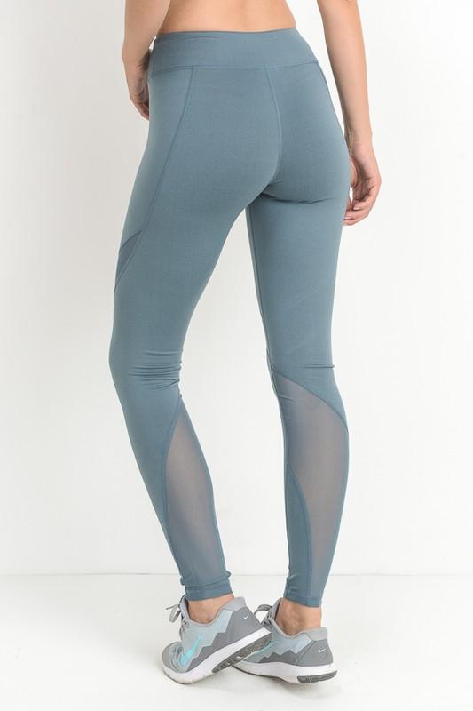 Final Sale - Active Hearts - Athletic Leggings with Mesh Insert in Light Teal Blue
