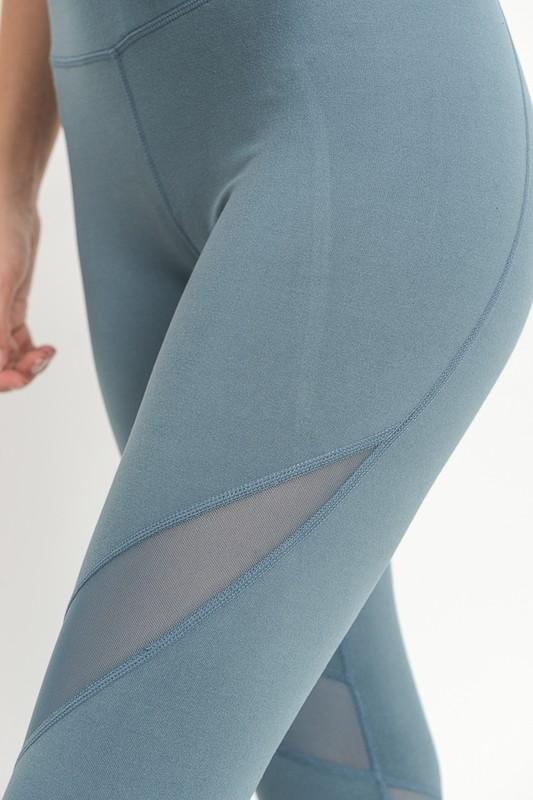 Final Sale - Active Hearts - Athletic Leggings with Mesh Insert in Light Teal Blue